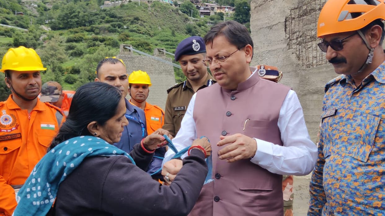 Sister sends Rakhi to CM Dhami from Ahmedabad had tied thread using a piece of dupatta in Dharali