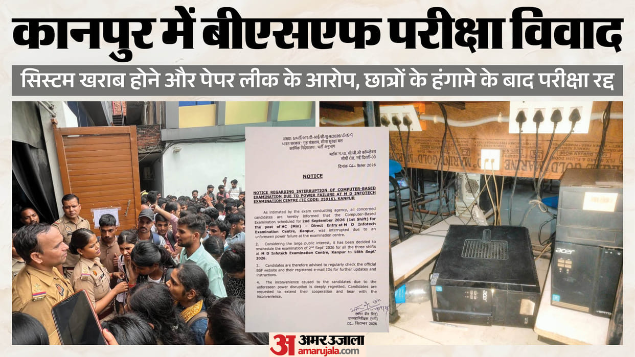Kanpur Chaos at BSF exam students allege paper leak resort to vandalism and create a ruckus at the center
