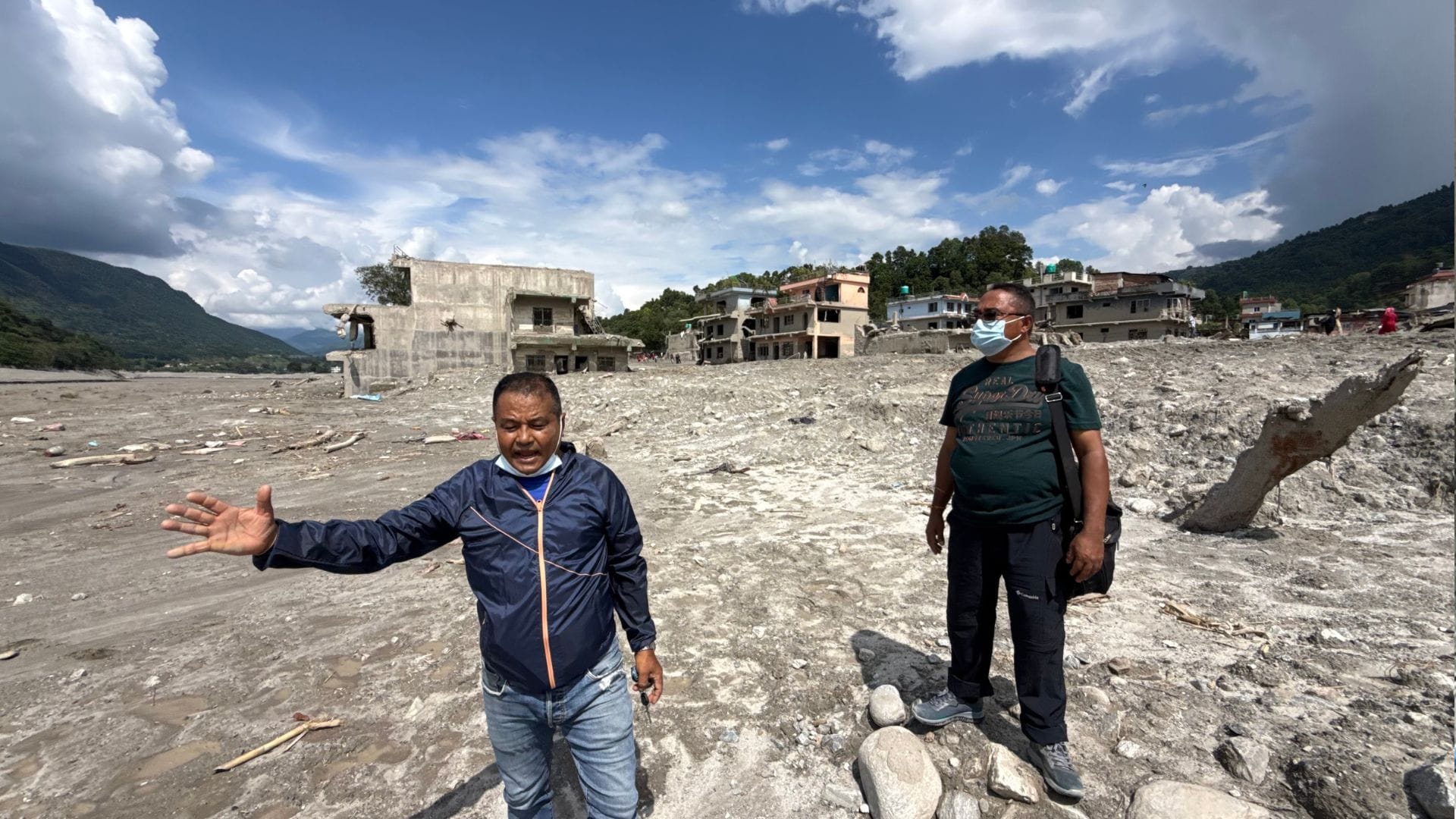 14 dead and 200 homes destroyed in Devighat during the Nepal tragedy; blood seeping from the rubble.
