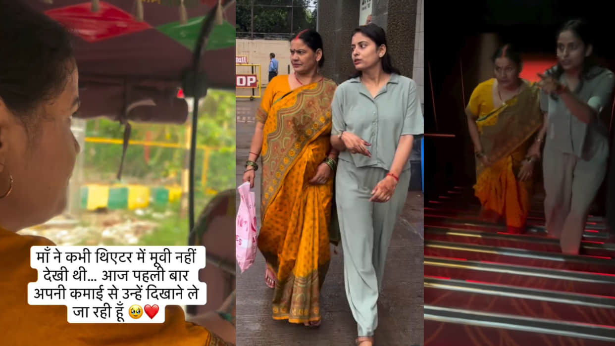 Daughter takes her mother to the movie theater for the first time using her first salary