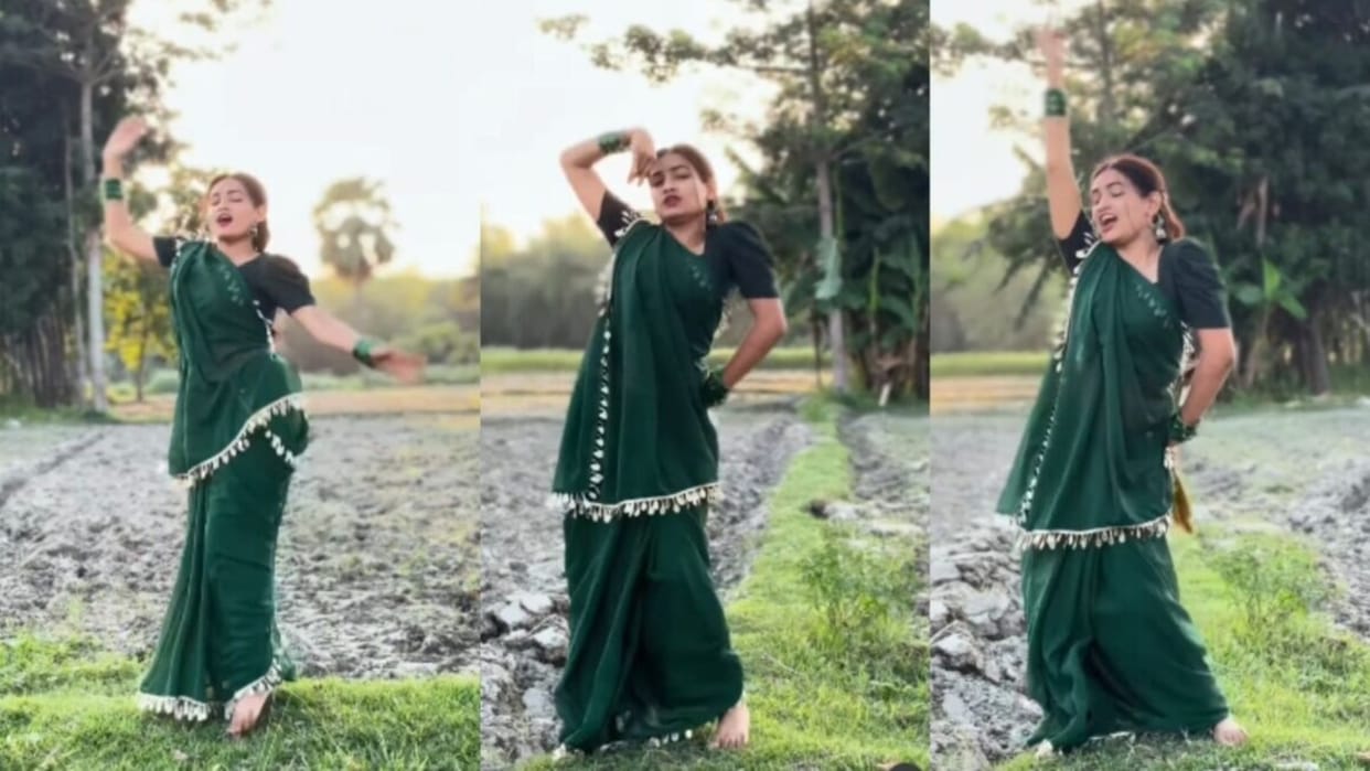 viral girl dancing on jhumka jhulaniya song in village people mesmerized with her expressions viral video