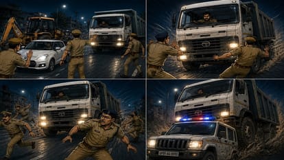 बेकाबू डंपर सीओ की गाड़ी पर की चढ़ाने की कोशिश