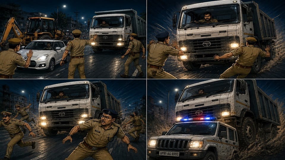 driver of dumper illegal mining attempted to ram vehicle of Circle Officer of Iglas