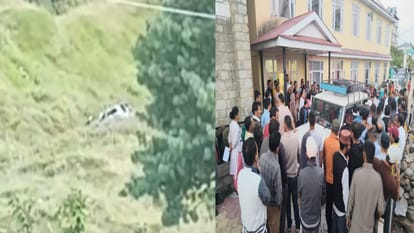 चौपाल में  स्कूली बच्चों से भरी गाड़ी दुर्घटनाग्रस्त, अस्पताल में माैजूद परिजन।