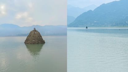 गोबिंद सागर झील में डूबे ऐतिहासिक मंदिर।