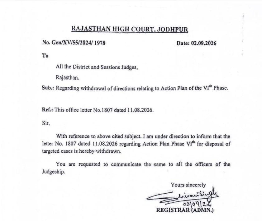 Rajasthan High Court Withdraws Targeted Case Disposal Order Amid Lawyers’ Protest