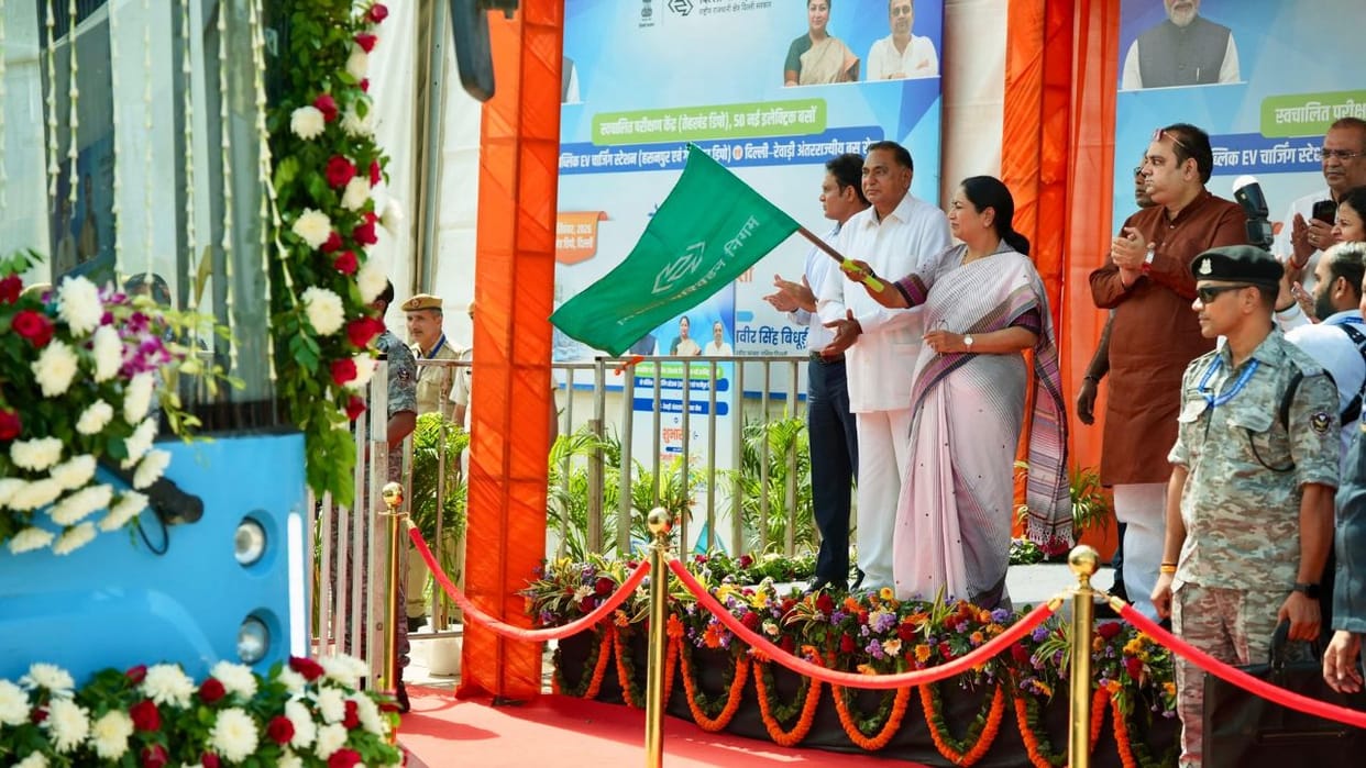 Chief Minister Rekha Gupta flagged off 50 new zero-emission electric buses on Thursday
