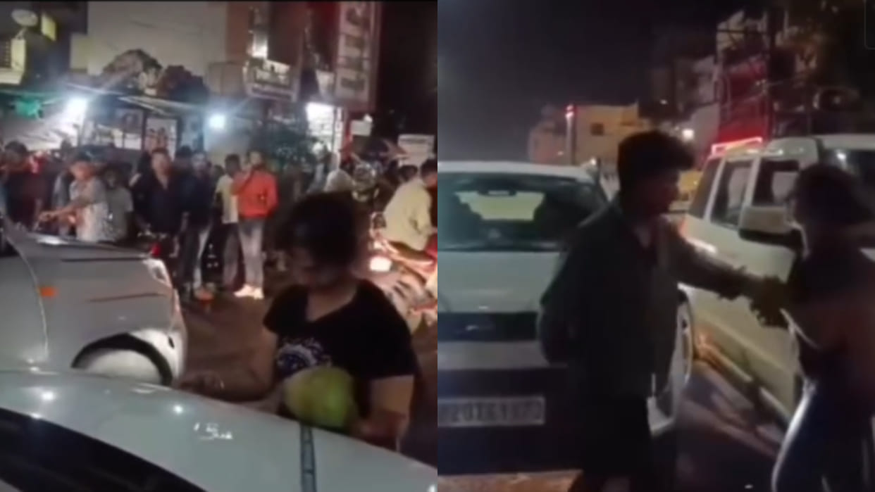 Mp jabalpur girl stood in front of car after being addressed didi causing traffic jam viral video