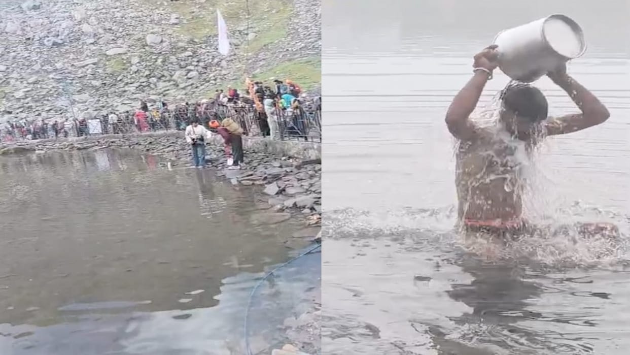 Manimahesh Yatra: 10,000 devotees took a holy dip in Dal Lake on Krishna Janmashtami