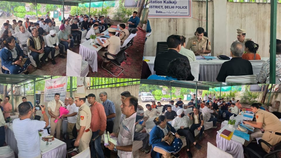 Weekly public grievance hearing at Kalkaji Police Station; police officials listened to the public's issues