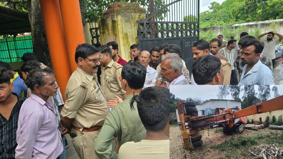 लखनऊ में क्रेन पलटने से मजदूर की मौत।