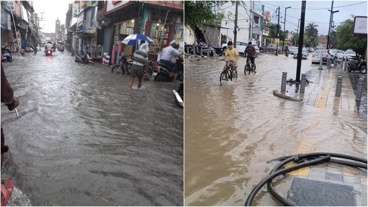 bareilly weather water logging on roads due to heavy rain in Bareilly