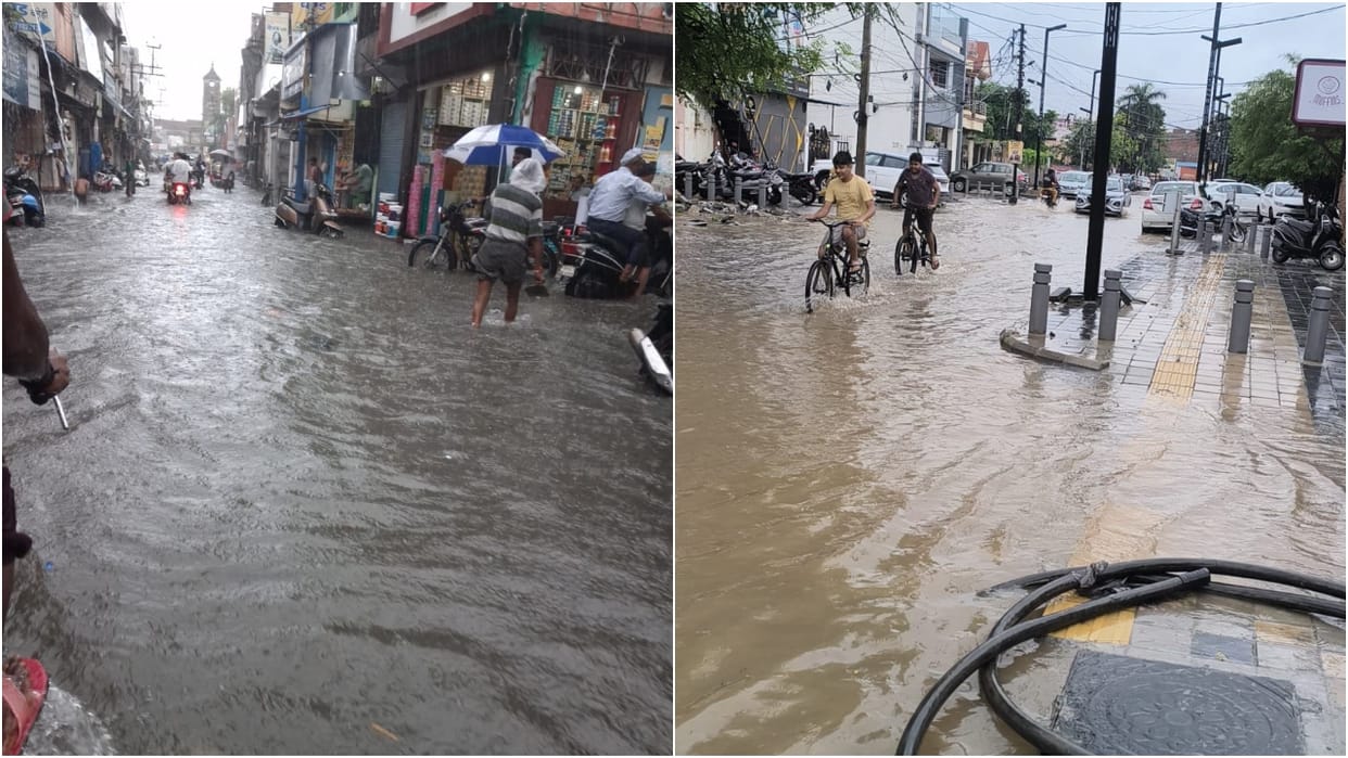 bareilly weather water logging on roads due to heavy rain in Bareilly