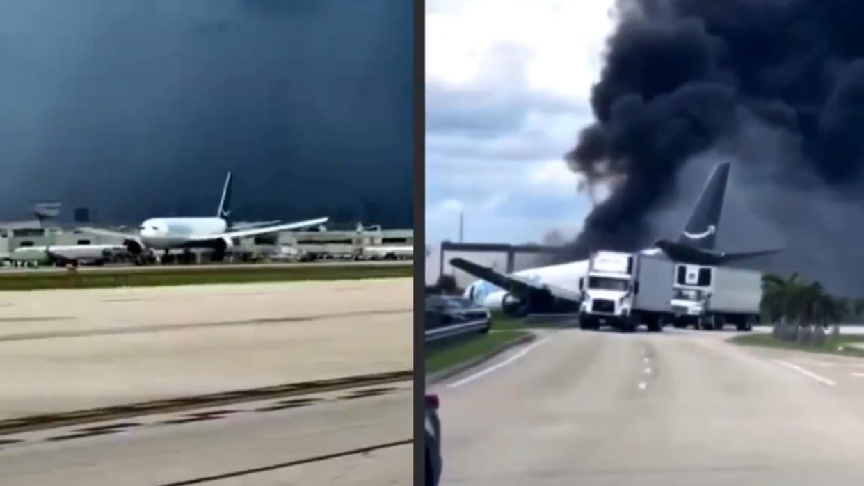 miami airport accident amazon cargo plane runway vehicles several died