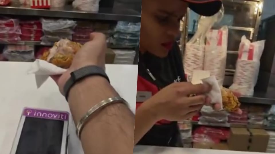 Worm found in chicken at a well-known fast-food restaurant.