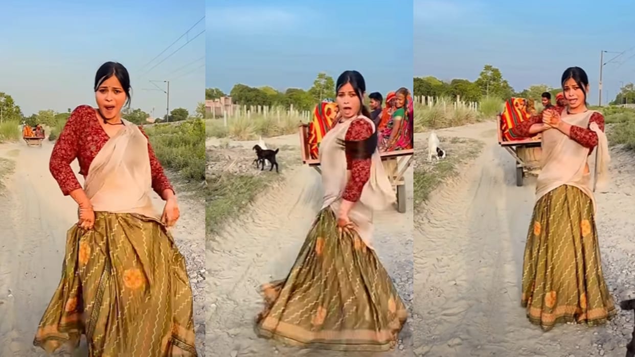viral village girl starts dancing on road bollywood song video goes viral