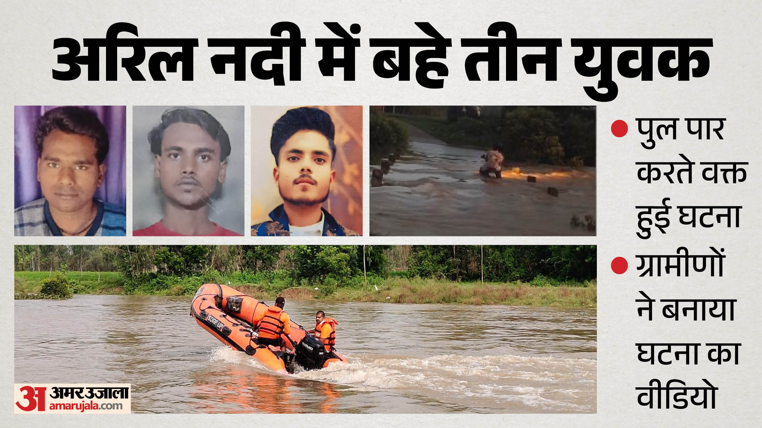 अरिल नदी में बहे तीन युवक