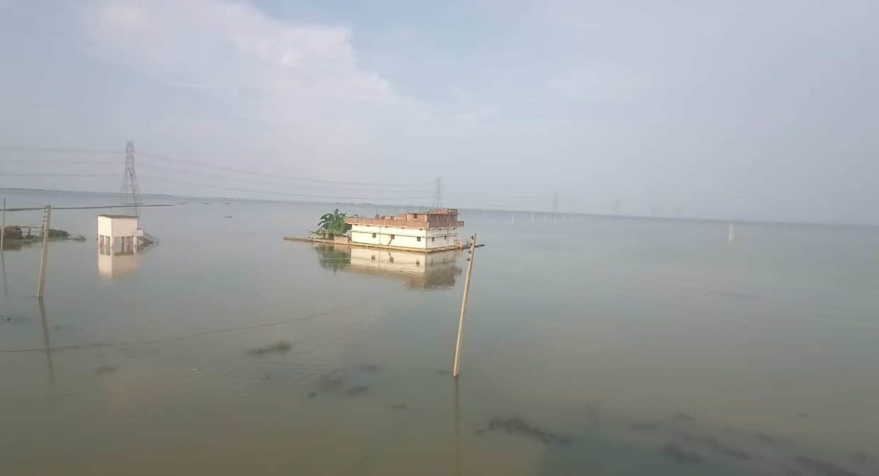 nalanda flood ganga backwater sarmera 5 feet water 200 bigha paddy crop damage