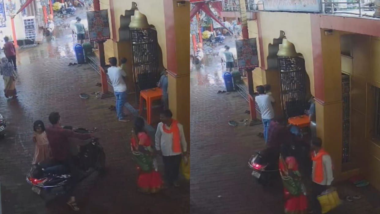 Shocking Video from Betul Child Twists Scooter Accelerator Vehicle Plunges into Temple Kid Unharmed