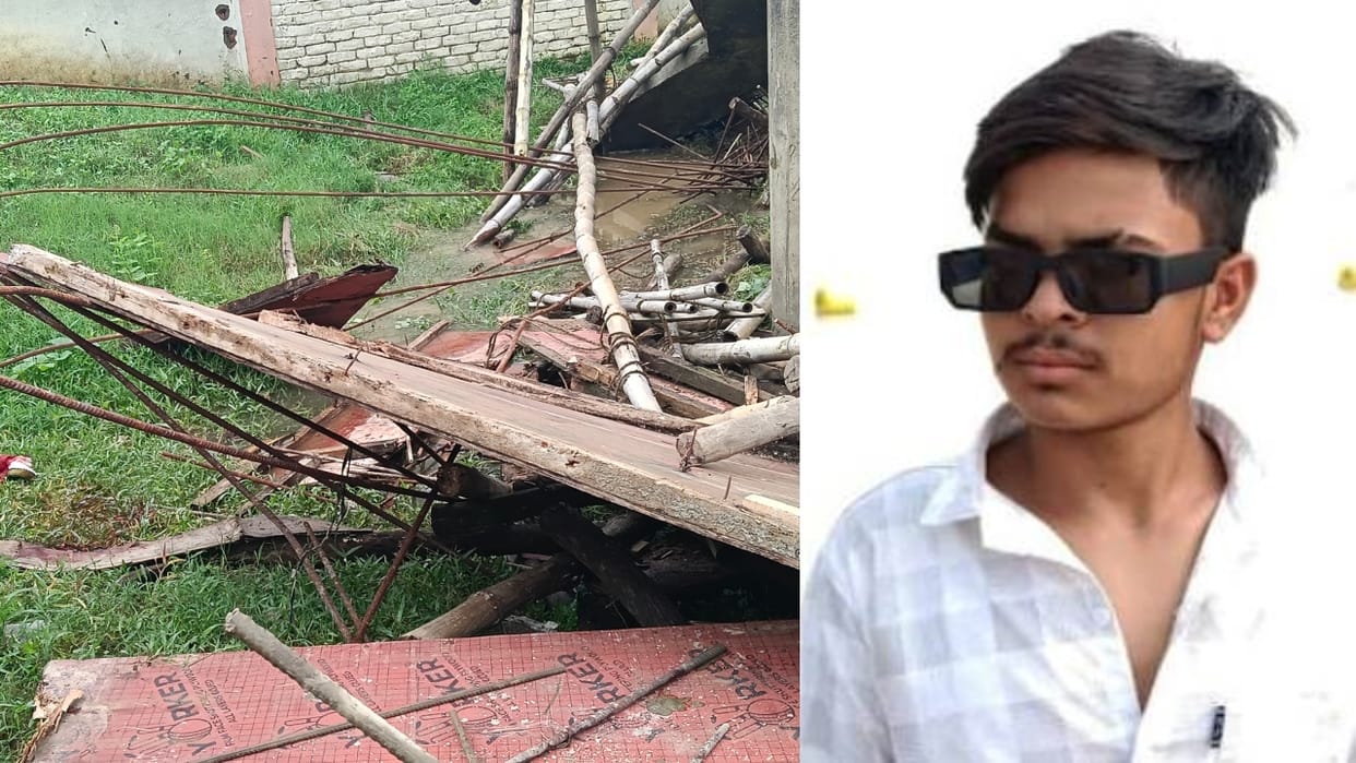 Stairs of Jal Jeevan Mission overhead tank collapse one worker dies in Bareilly