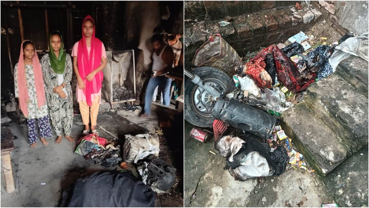 Fire breaks out in gas pipe from candle flame two sisters escape through window to save their lives