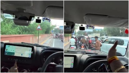 UP Man Drives Mahindra Thar on Footpath to Skip Traffic; Internet Slams Driver for Lack of Civic Sense