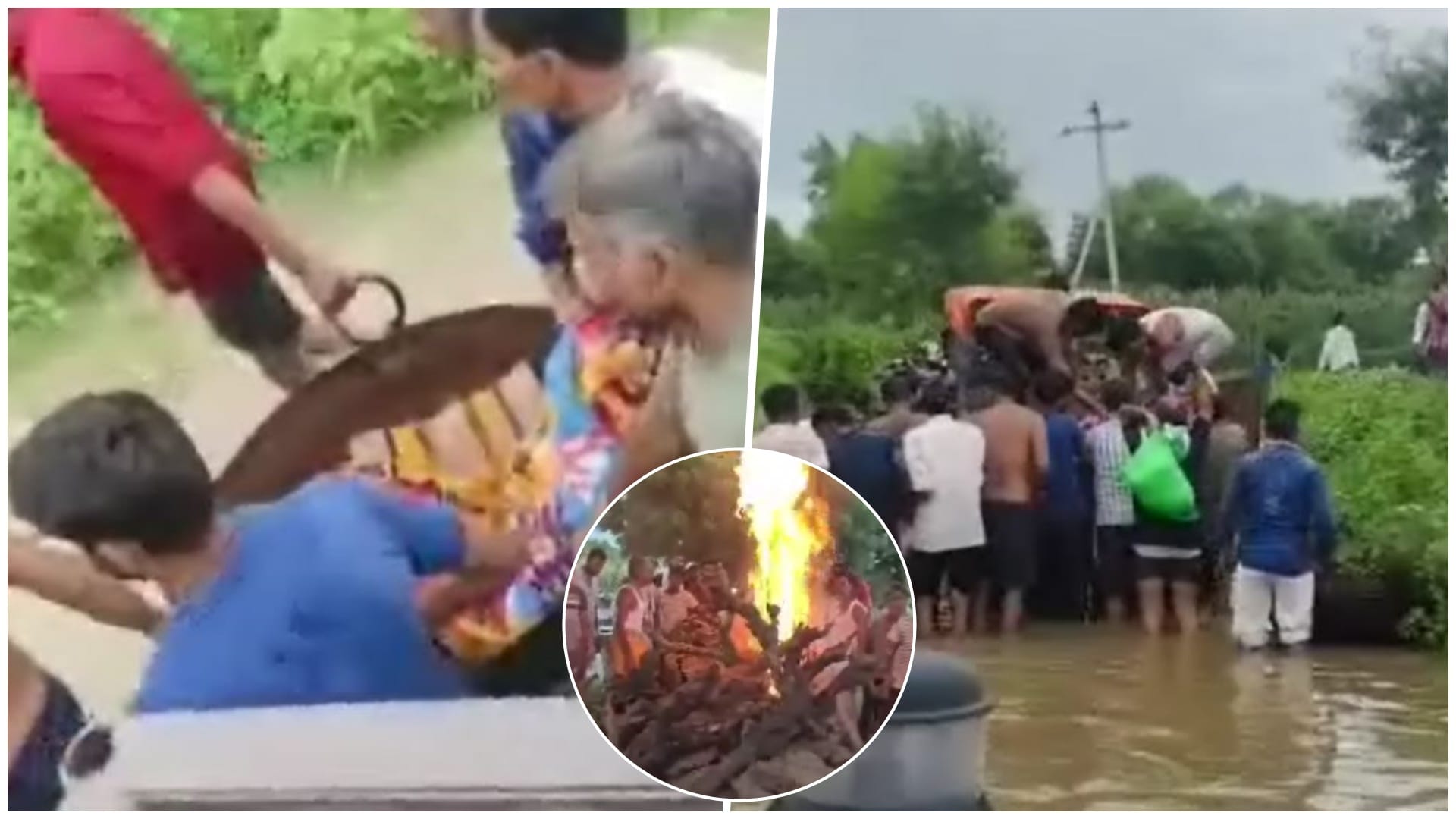 बदहाल व्यवस्था के बीच शव को कढ़ाई में रखकर नाला पार करते ग्रामीण