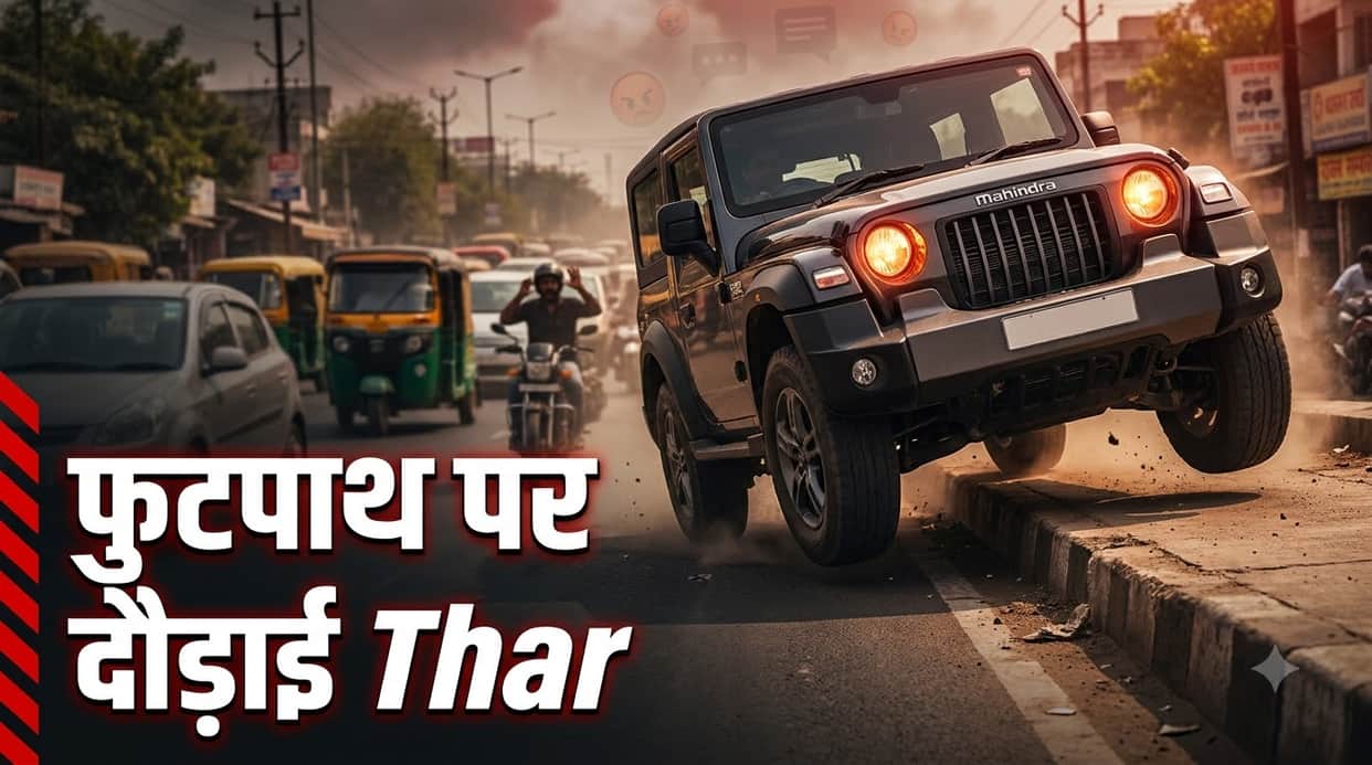 UP Man Drives Mahindra Thar on Footpath to Skip Traffic; Internet Slams Driver for Lack of Civic Sense