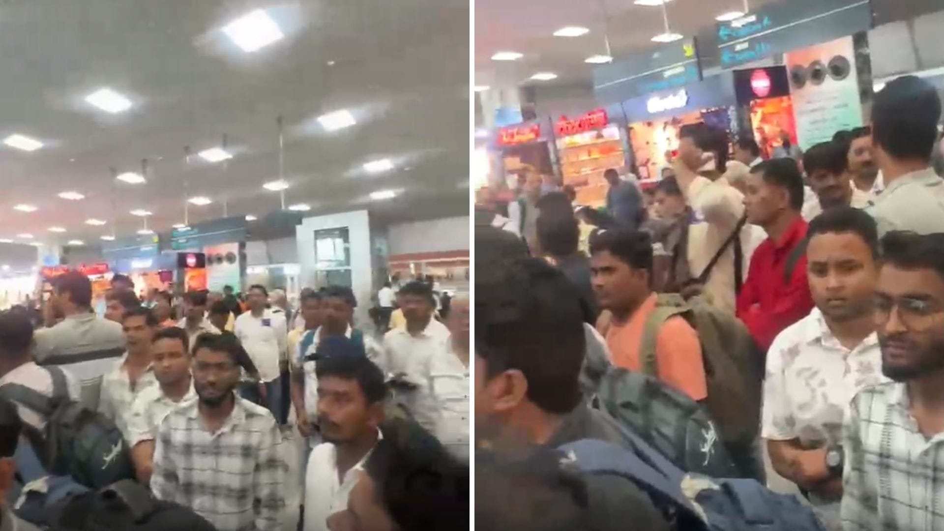 बाबतपुर एयरपोर्ट के एसएचए में यात्रियों का हंगामा।