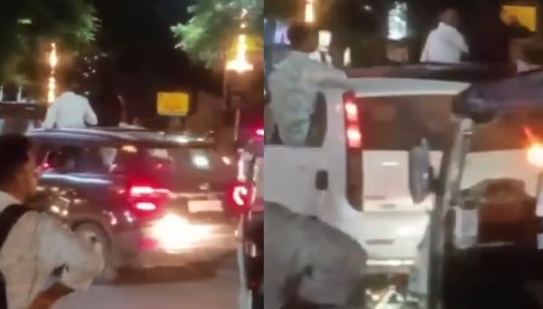 Kanpur Youths in  car created ruckus at Cylinder Crossing blocked traffic by causing a scene in road