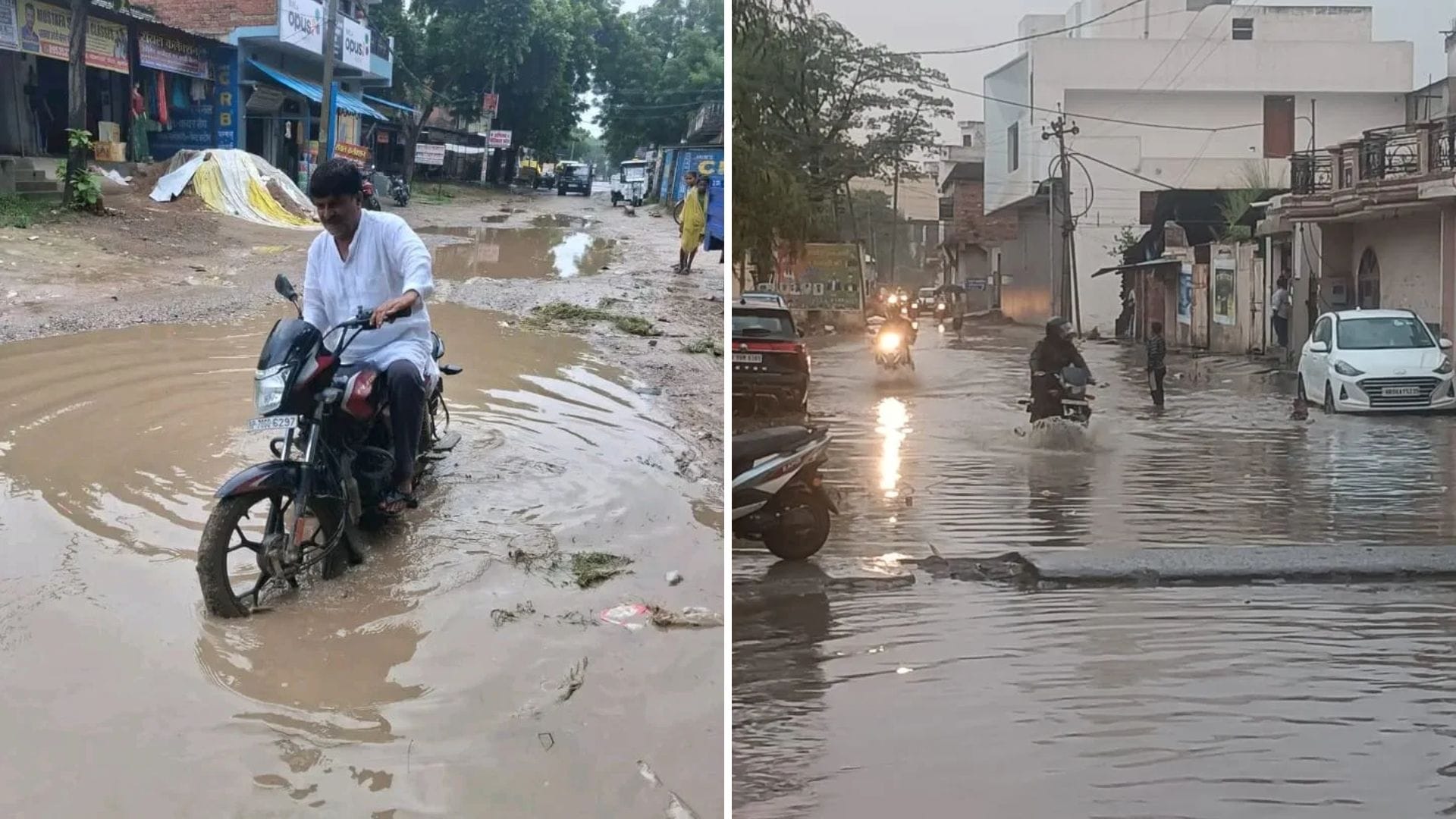 बलिया में कहीं कीचड़ तो कहीं एक फीट तक पानी।