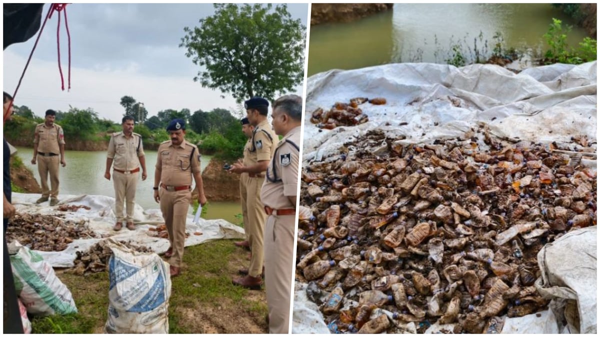 सागर जहरीली शराब कांड: हीरापुर में मकान से 2.61 लाख की अवैध शराब जब्त, जले हुए क्वार्टर मिले, पोकलेन भी बरामद