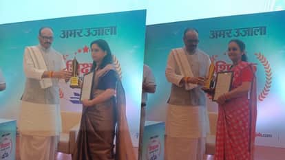 Deputy CM Brajesh Pathak honored 210 distinguished teachers with  Amar Ujala Shikshak Samman in amity noida