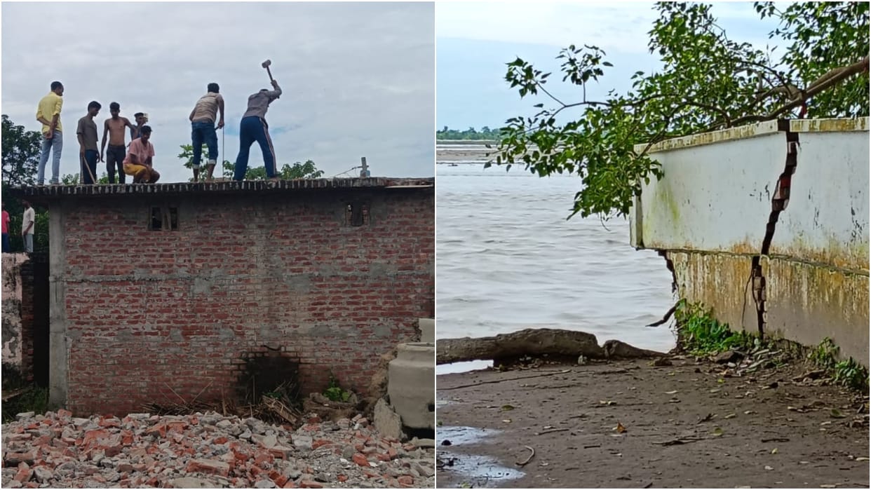 Homes destroyed by Sharda River erosion villagers demolish their own houses in Lakhimpur kheri