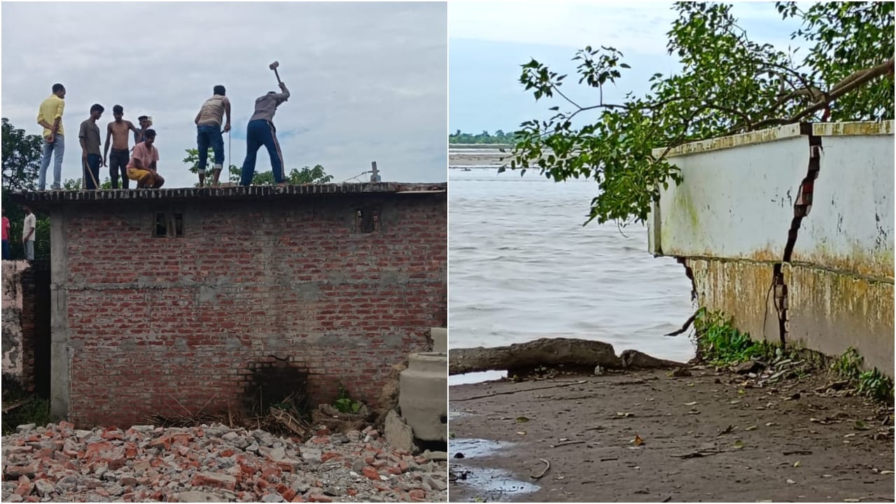 ईंटें व अन्य सामान बचाने के लिए ग्रामीण खुद तोड़ रहे मकान