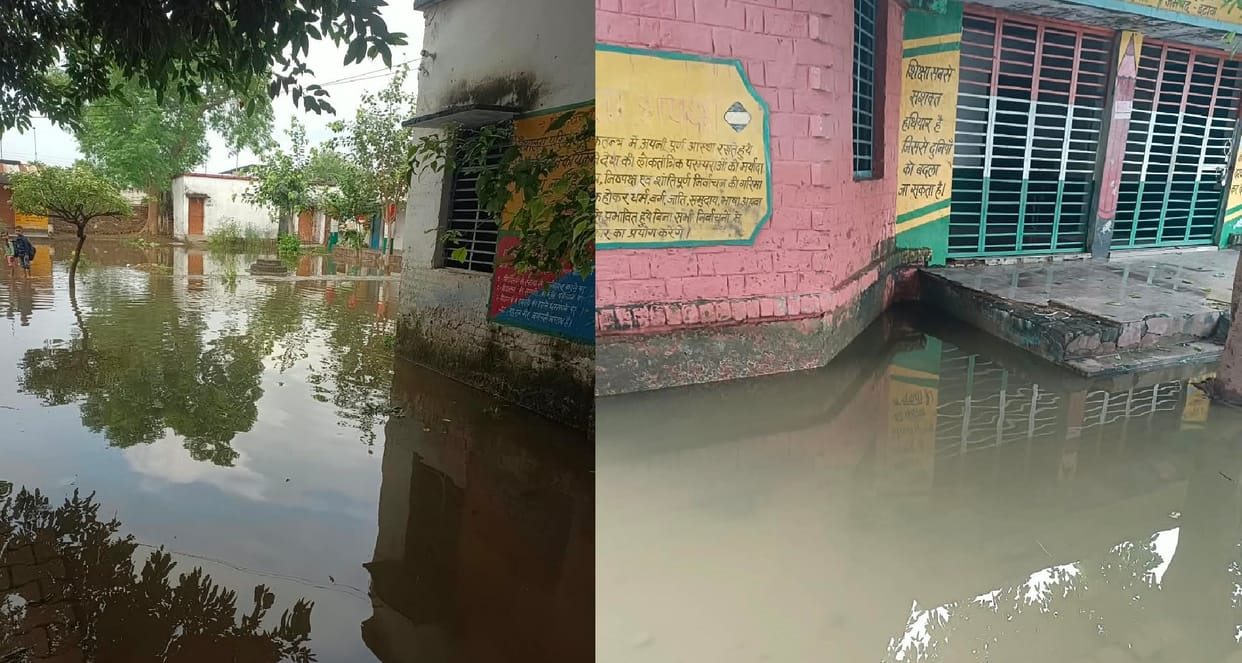 Etawah Composite school submerged in water classes held in Panchayat building snake was found in the kitchen