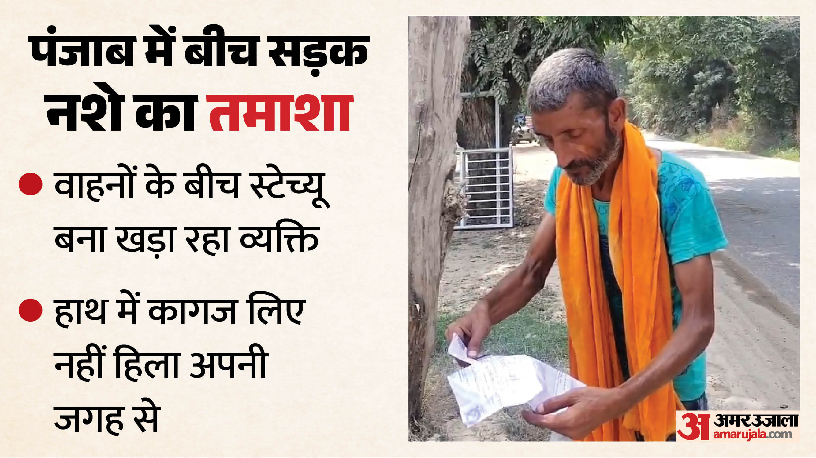 पंजाब में बीच सड़क स्टेच्यू बना व्यक्ति