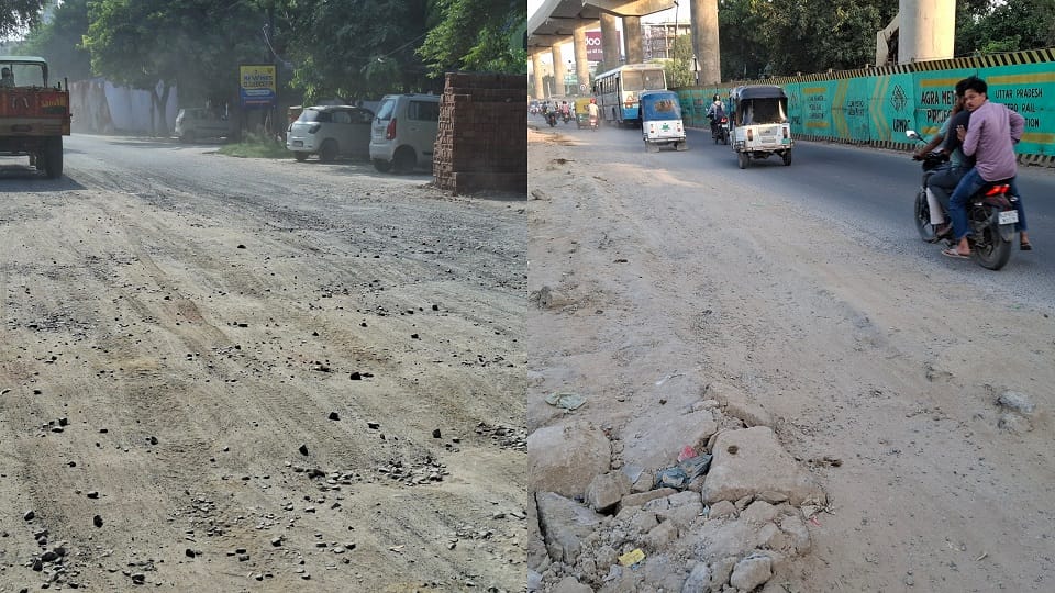 Potholes on 300 km long road in Agra