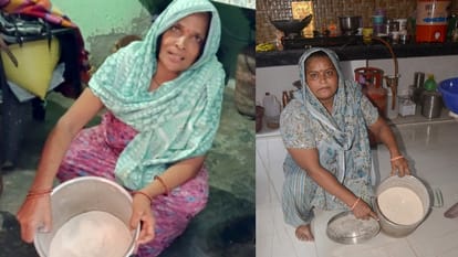 आटा कम आने के बारे में बतातीं महिलाएं