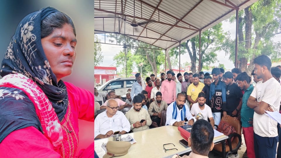 अनिता की फाइल फोटो और थाने पर गिरफ्तारी की मांग करते लोग।