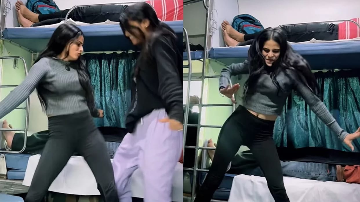 girls dancing on khesari lal yadav song in train video goes viral on social media bhojpuri dance video