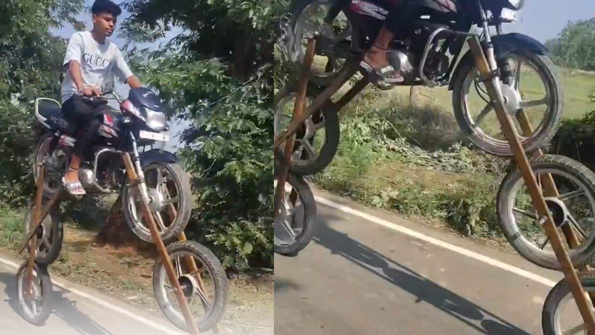 6 टायर वाली बाइक चलाता शख्स