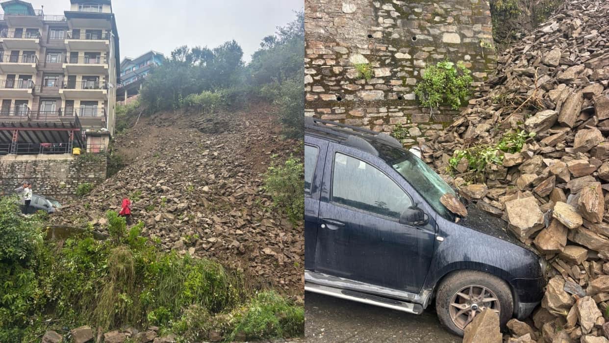 landslide in neridhar bhattakufar shimla road blocked buildings at risk