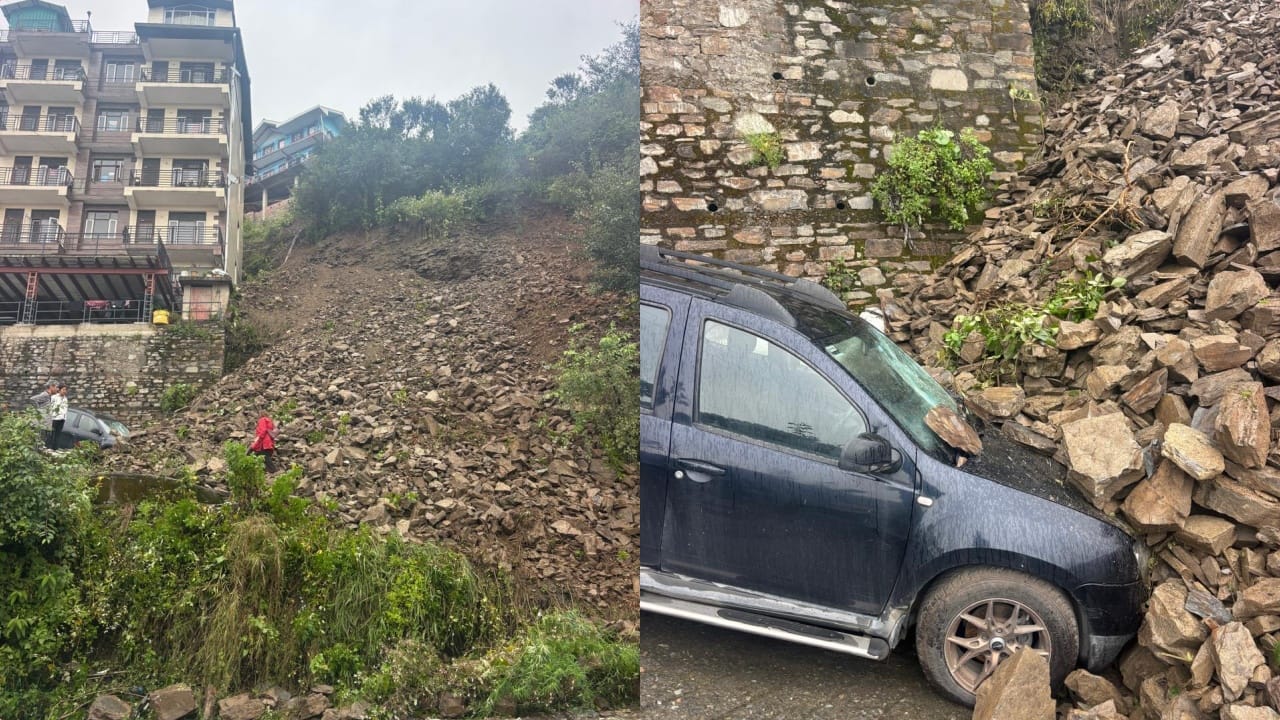 बारिश के चलते भट्ठाकुफर के नेरीधार में हुआ भूस्खलन।