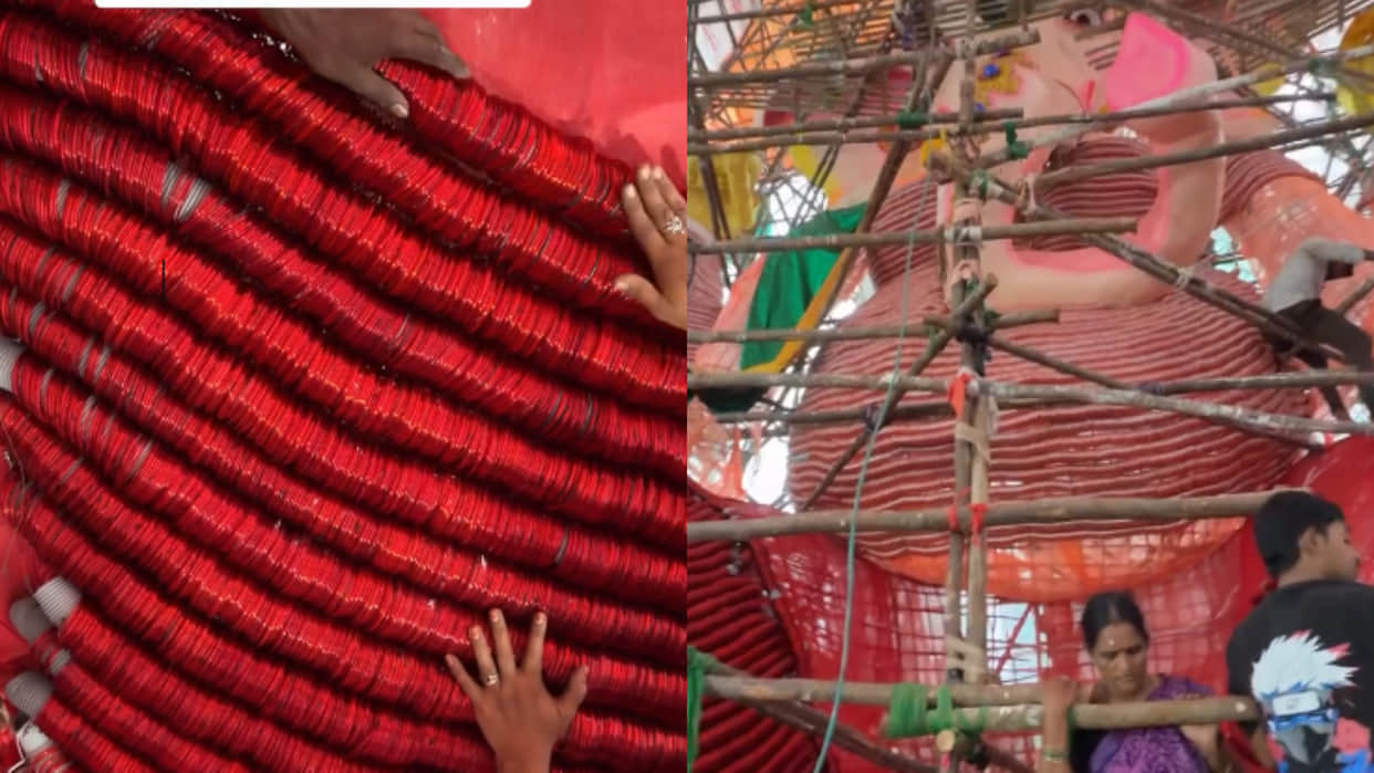 Visakhapatnam gajuwaka ganpati bappa idol decorated with 1 crore bangles video goes viral on internet