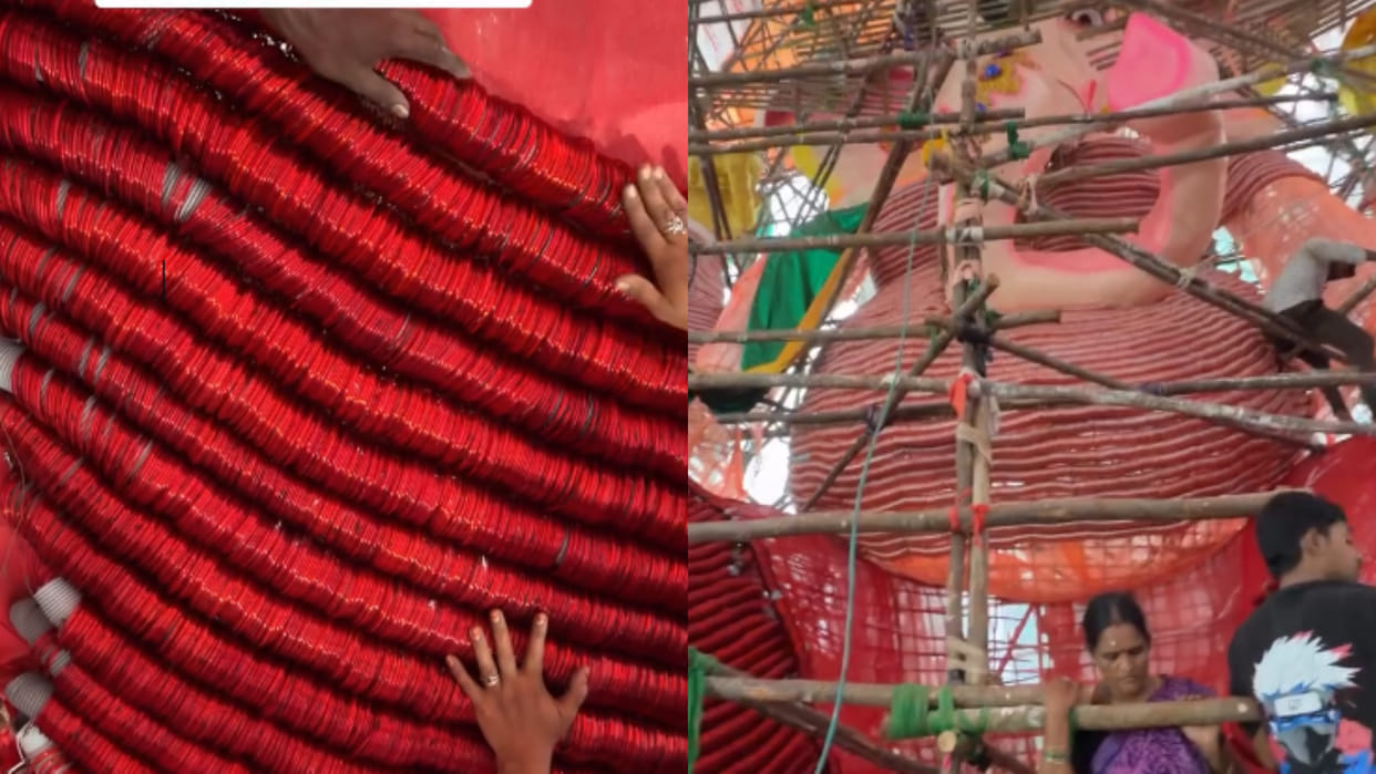 Visakhapatnam gajuwaka ganpati bappa idol decorated with 1 crore bangles video goes viral on internet