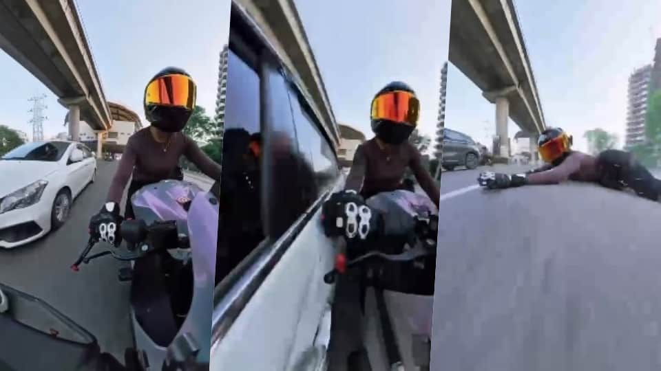 महिला बाइक राइडर को कार सवार ने मारी टक्कर