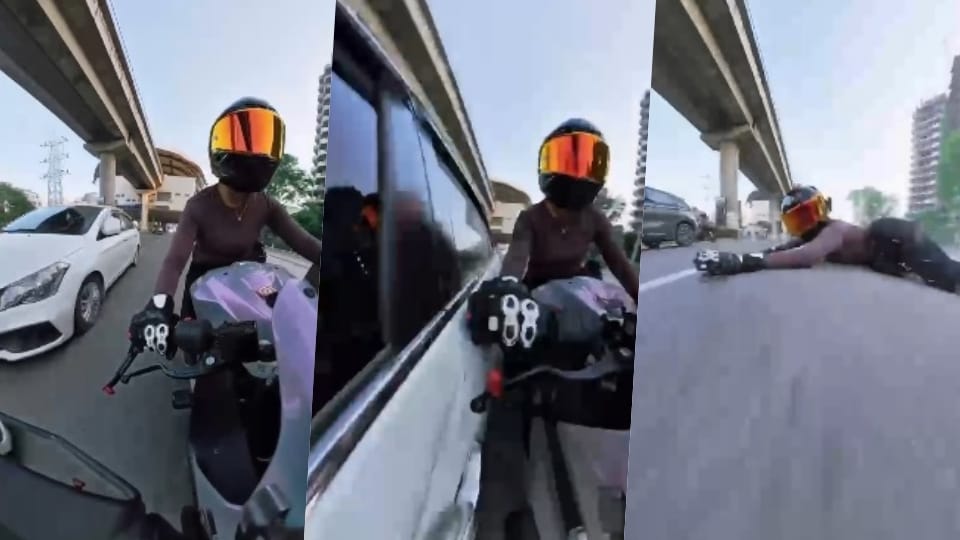 महिला बाइक राइडर को कार सवार ने मारी टक्कर
