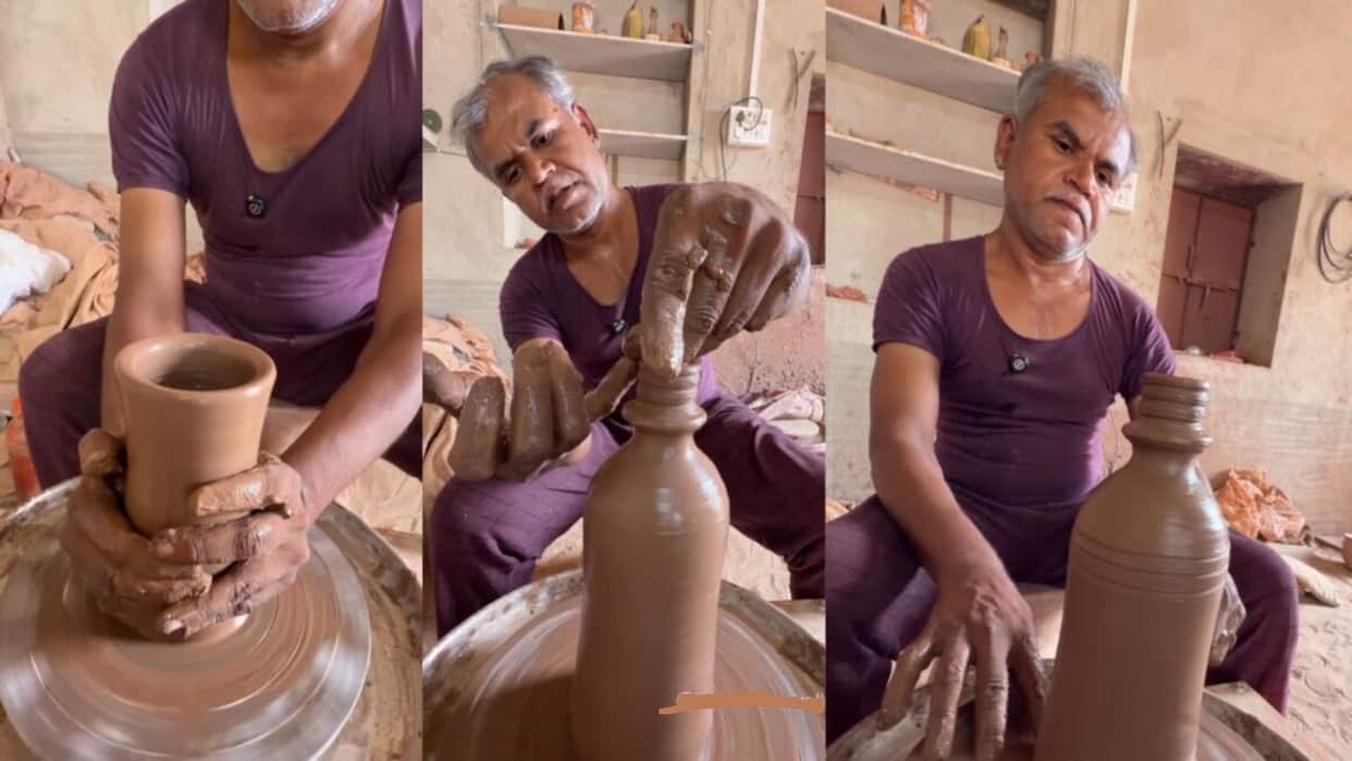 viral baba makes clay bottle with hands traditional unique artwork wins internet hearts