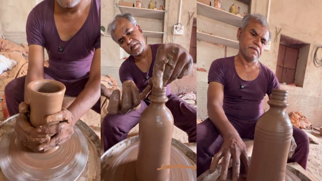 viral baba makes clay bottle with hands traditional unique artwork wins internet hearts